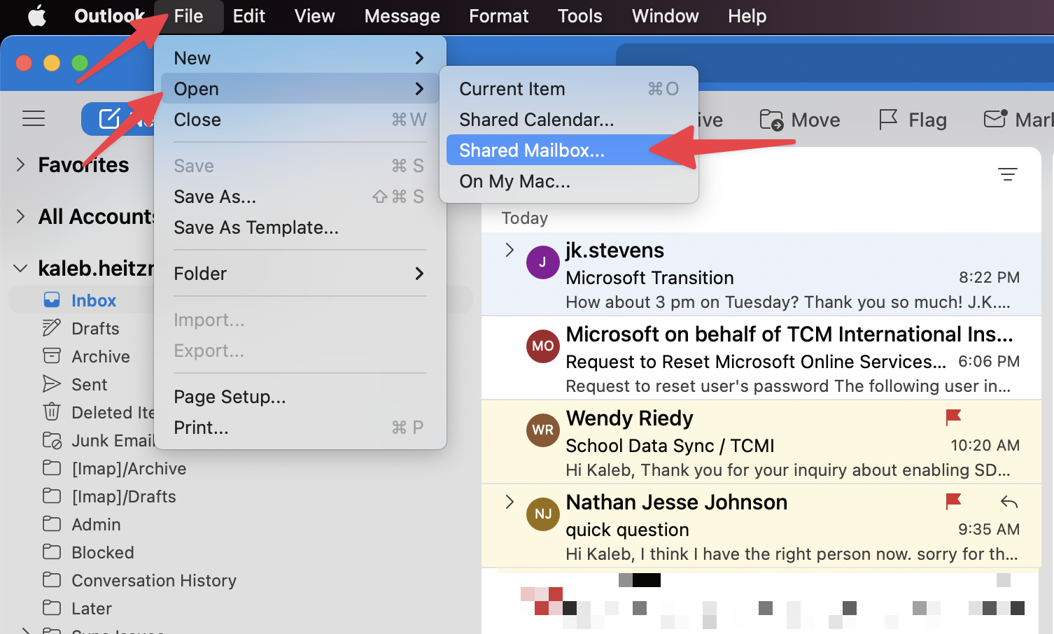 how to add a shared email to outlook mac